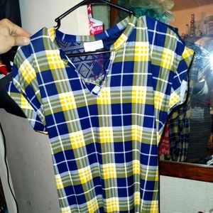 Lg yellow blue and white long shirt type dress